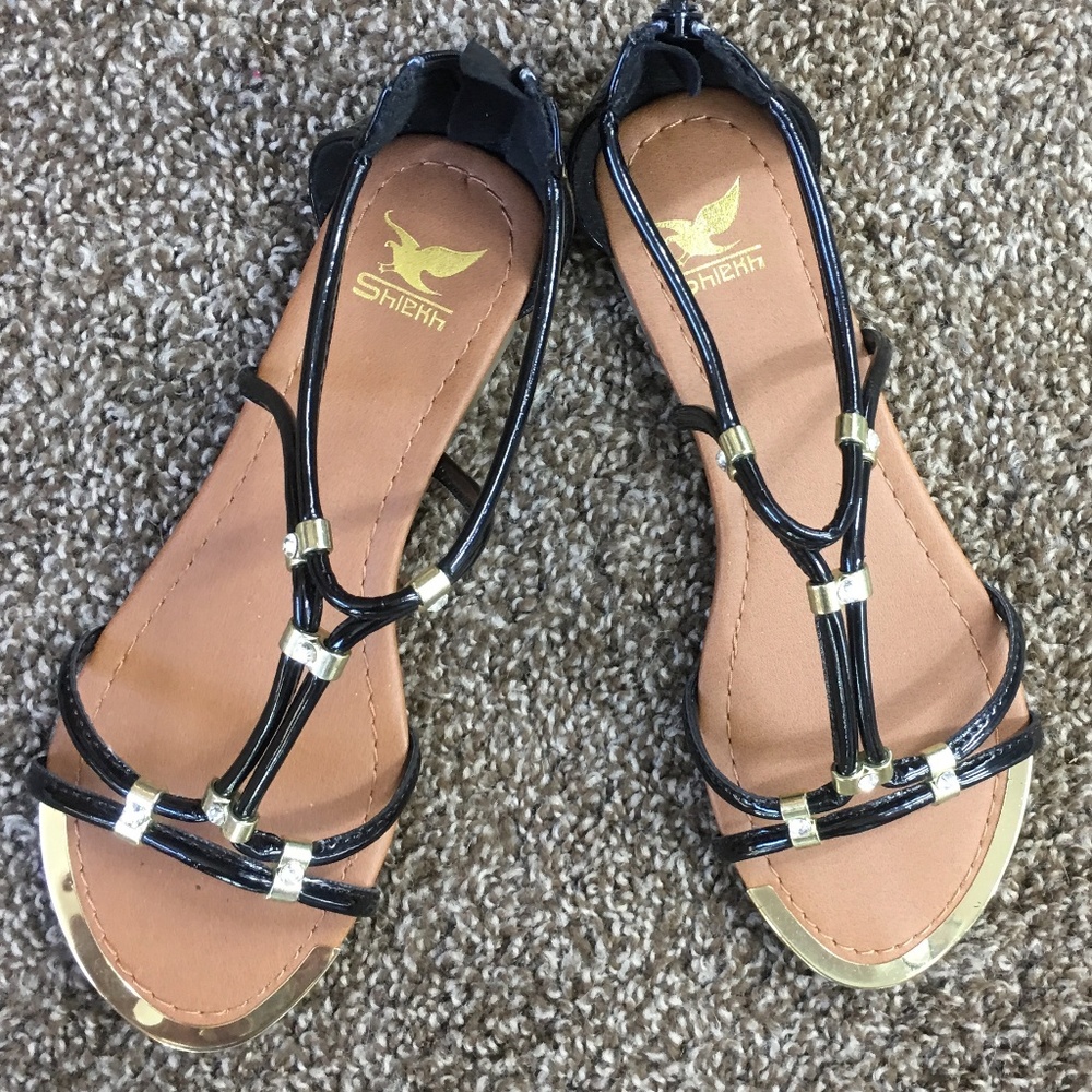 SHIEKH Black & Gold Gladiator Sandals
